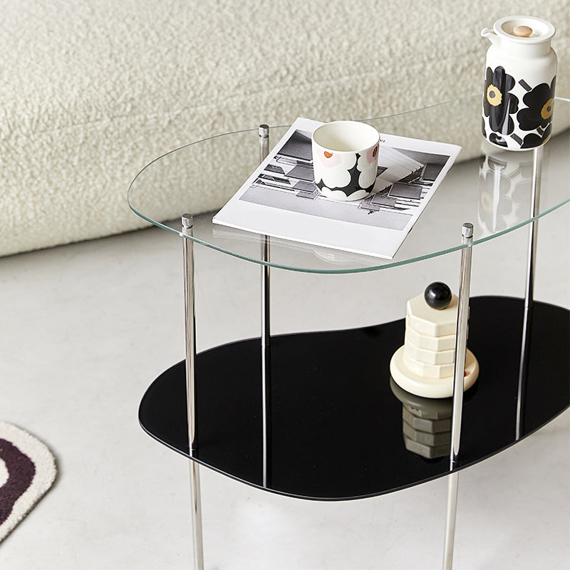 Modern Glass 2-shelf Side Table 4 Legs Sofa Side Accent Table