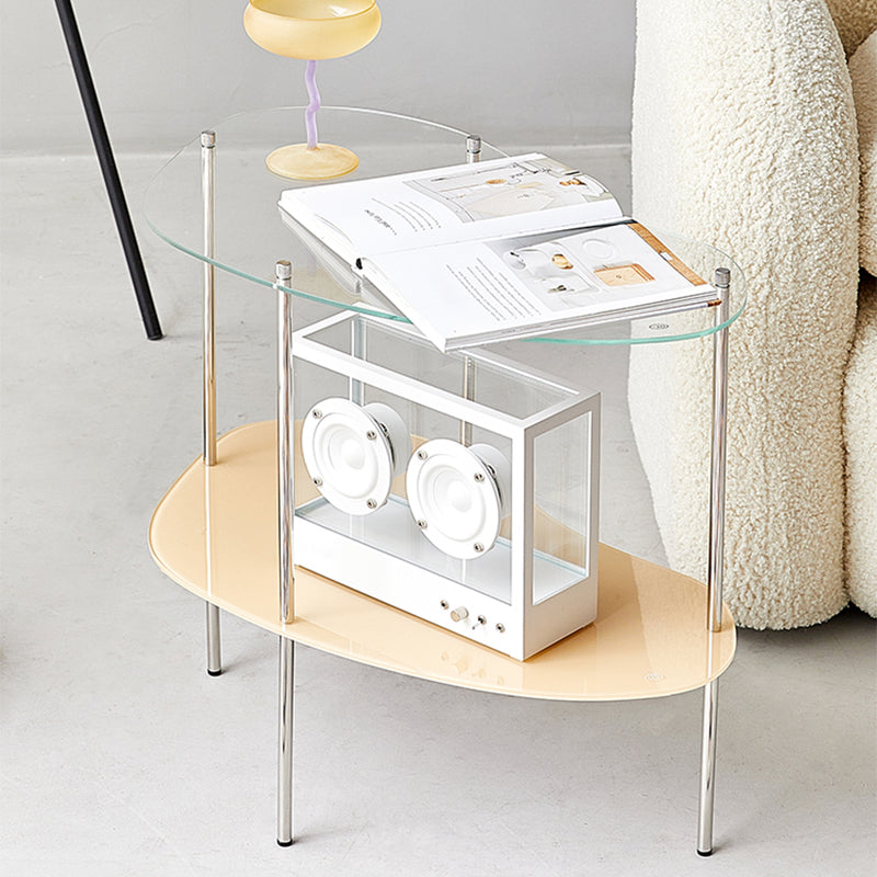 Modern Glass 2-shelf Side Table 4 Legs Sofa Side Accent Table