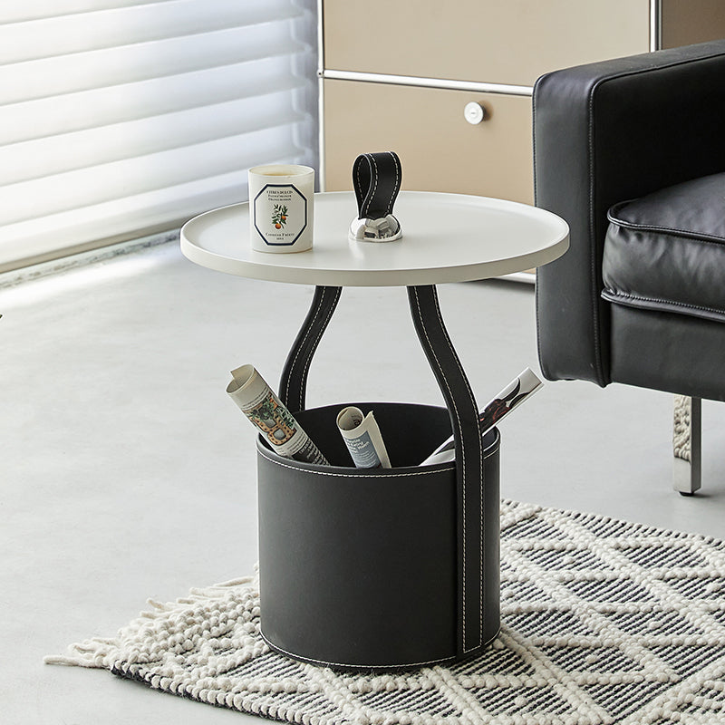 19.68" Wide Metal Side Table Round Tray Top Sofa Side Accent Table