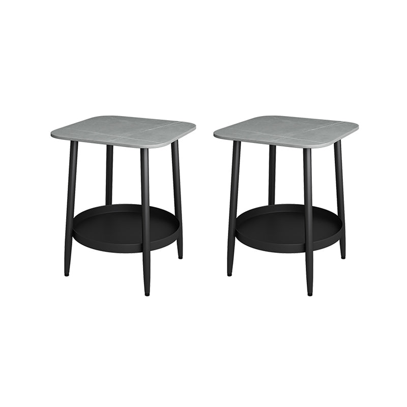 19.68" Tall Side Accent Table Stone Top 4 Legs End Table with Shelf