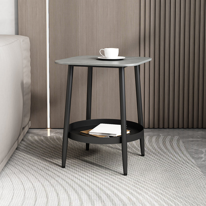 19.68" Tall Side Accent Table Stone Top 4 Legs End Table with Shelf