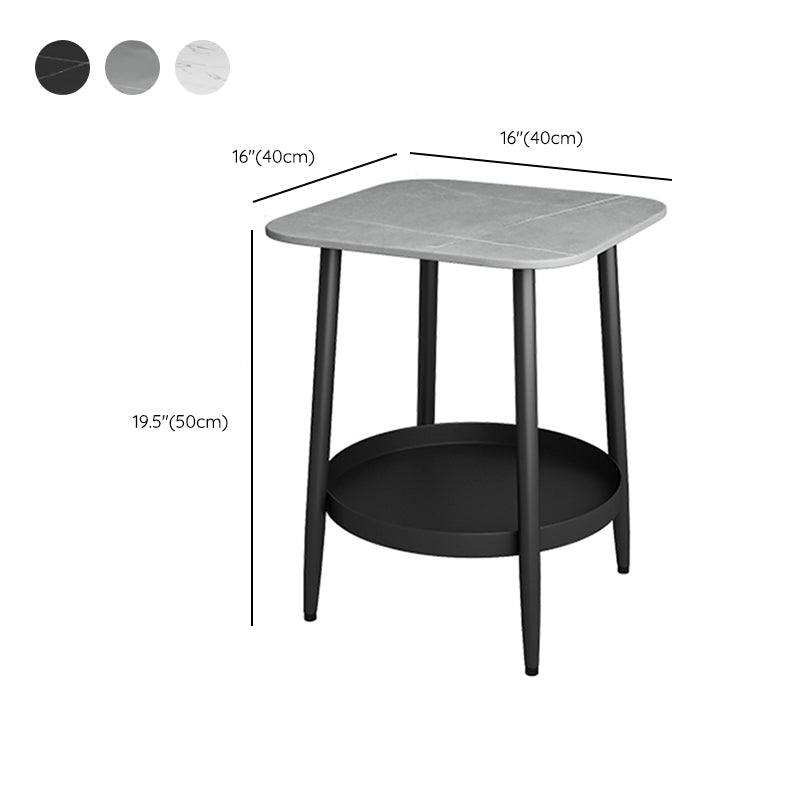 19.68" Tall Side Accent Table Stone Top 4 Legs End Table with Shelf
