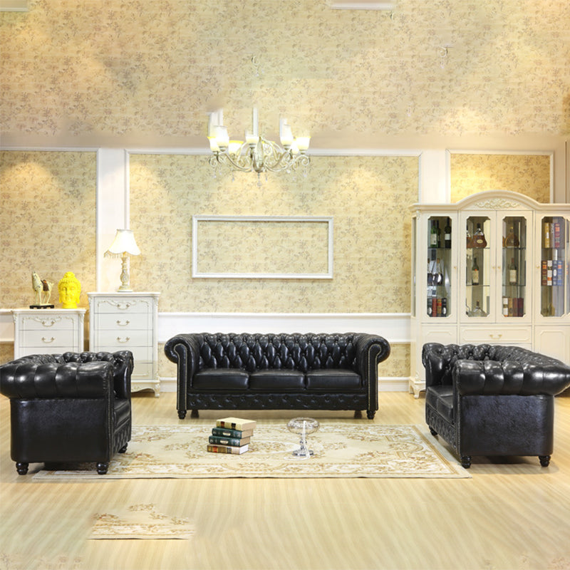 Traditional Living Room Black Tufted Rolled Arm Standard Seating