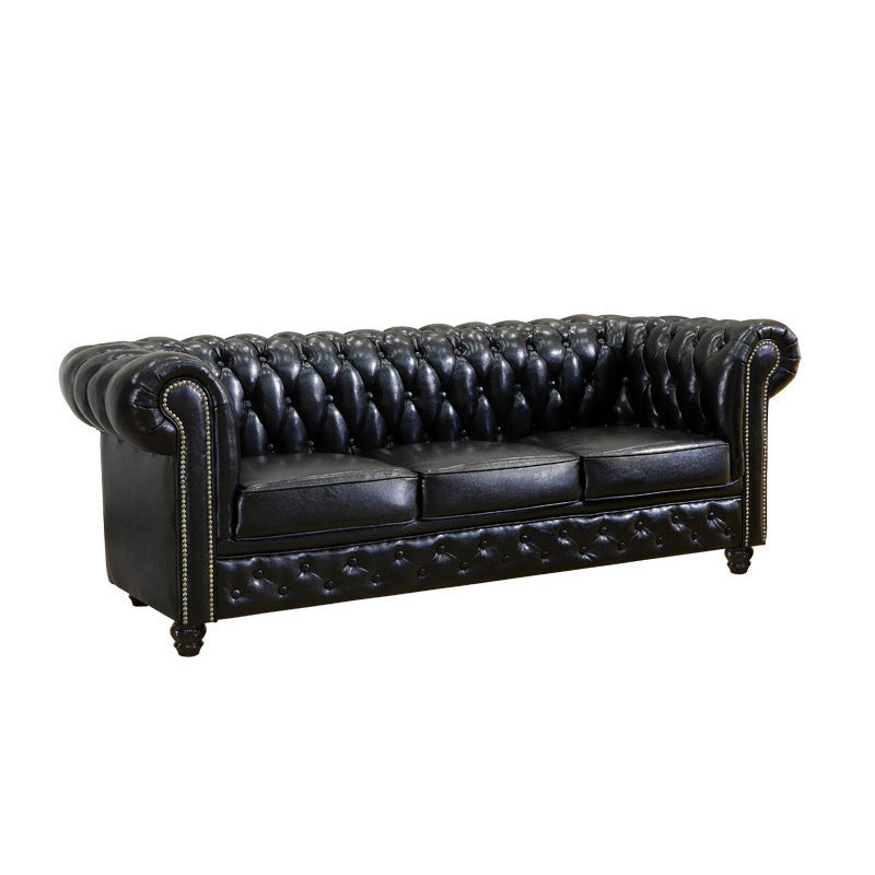 Traditional Living Room Black Tufted Rolled Arm Standard Seating
