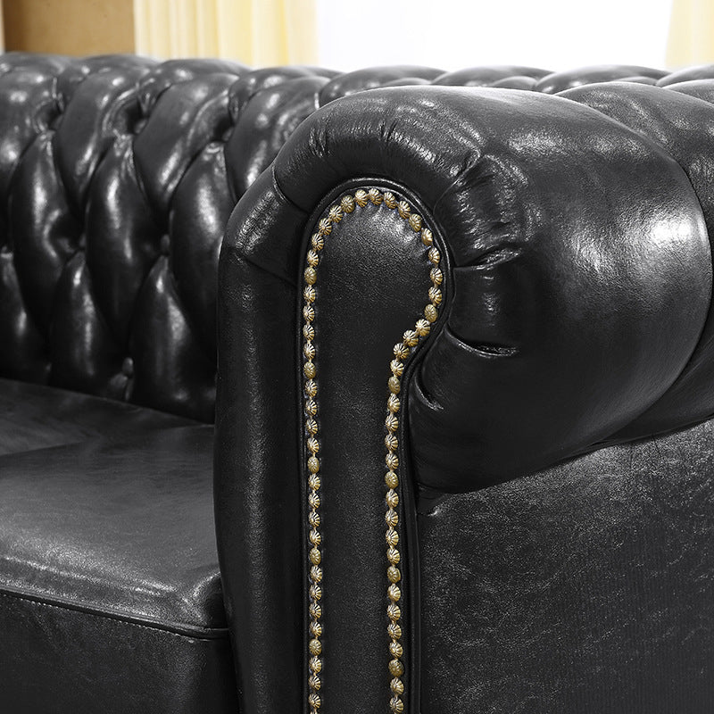 Traditional Living Room Black Tufted Rolled Arm Standard Seating
