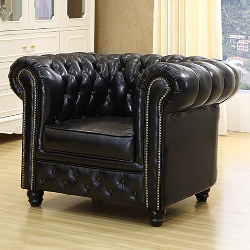 Traditional Living Room Black Tufted Rolled Arm Standard Seating