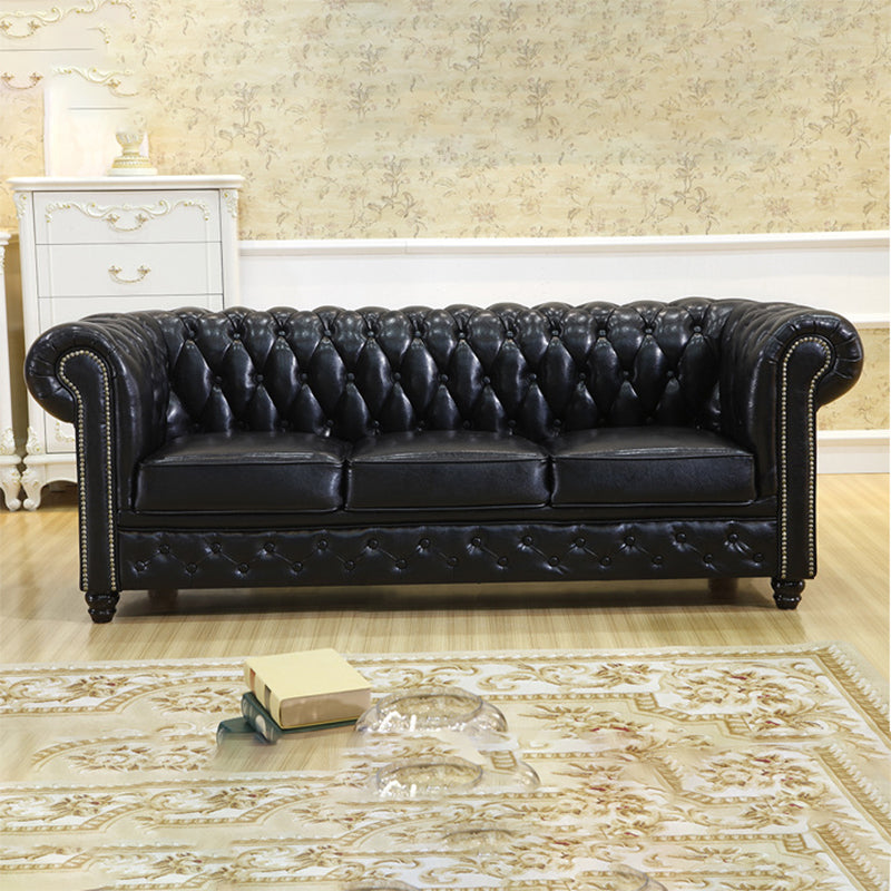 Traditional Living Room Black Tufted Rolled Arm Standard Seating