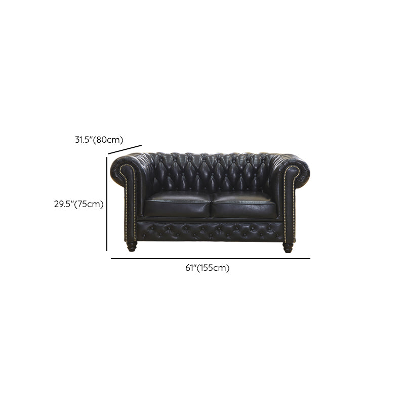 Traditional Living Room Black Tufted Rolled Arm Standard Seating