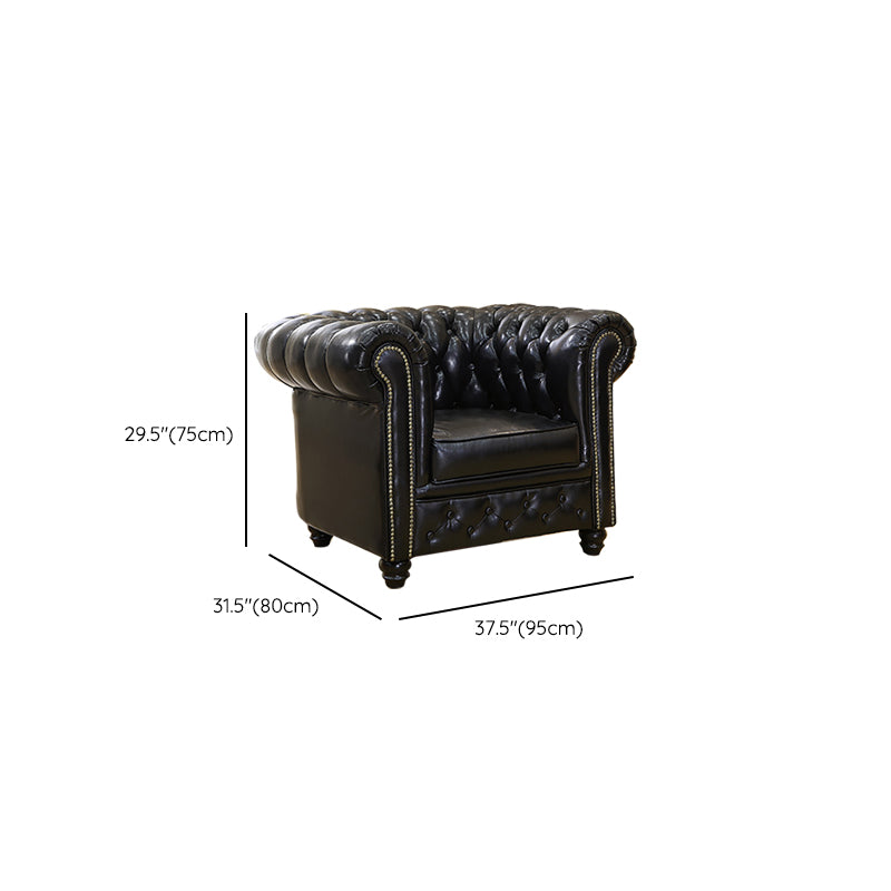 Traditional Living Room Black Tufted Rolled Arm Standard Seating