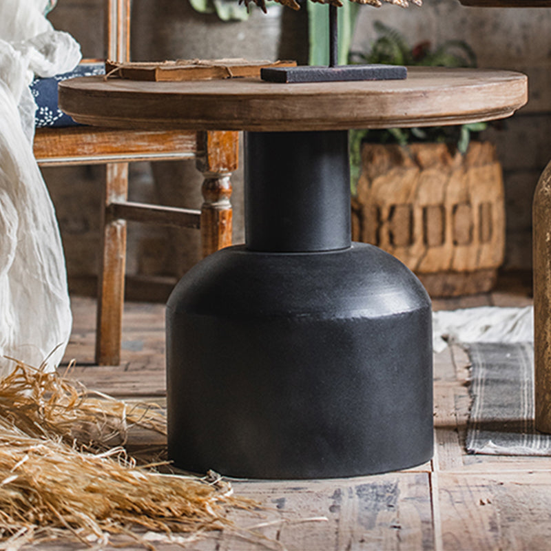 Wood Pedestal Side Table Rustic Round End Table in Distressed Finish