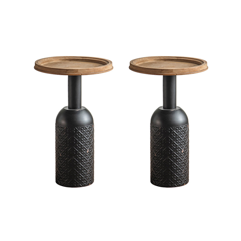 Wood Pedestal Side Table Rustic Round End Table in Distressed Finish