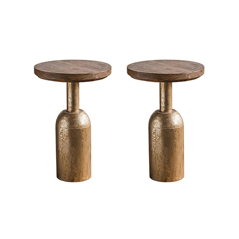 Wood Pedestal Side Table Rustic Round End Table in Distressed Finish