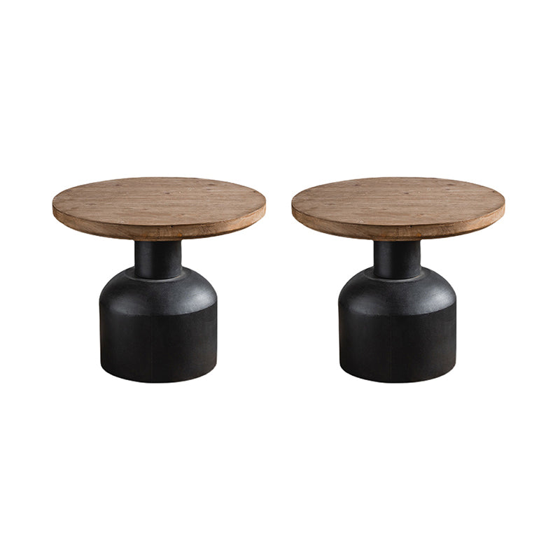 Wood Pedestal Side Table Rustic Round End Table in Distressed Finish