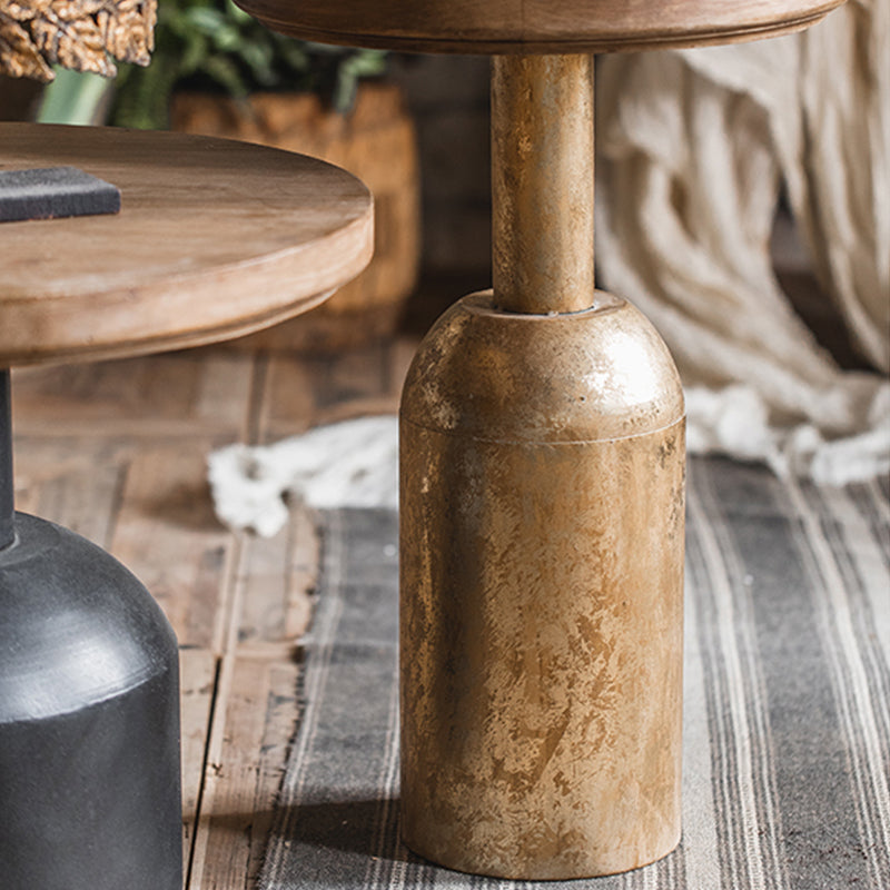 Wood Pedestal Side Table Rustic Round End Table in Distressed Finish