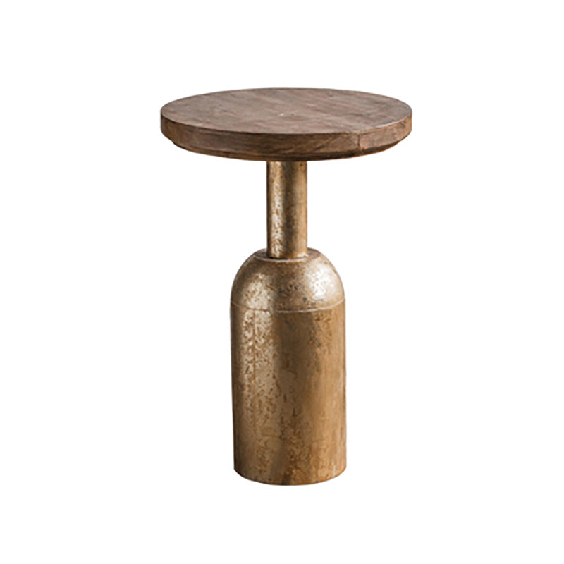 Wood Pedestal Side Table Rustic Round End Table in Distressed Finish