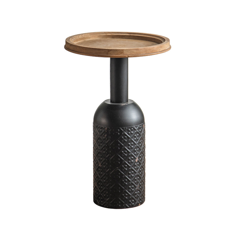 Wood Pedestal Side Table Rustic Round End Table in Distressed Finish