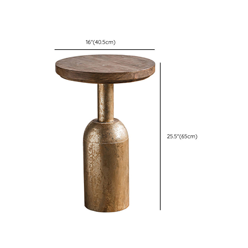 Wood Pedestal Side Table Rustic Round End Table in Distressed Finish