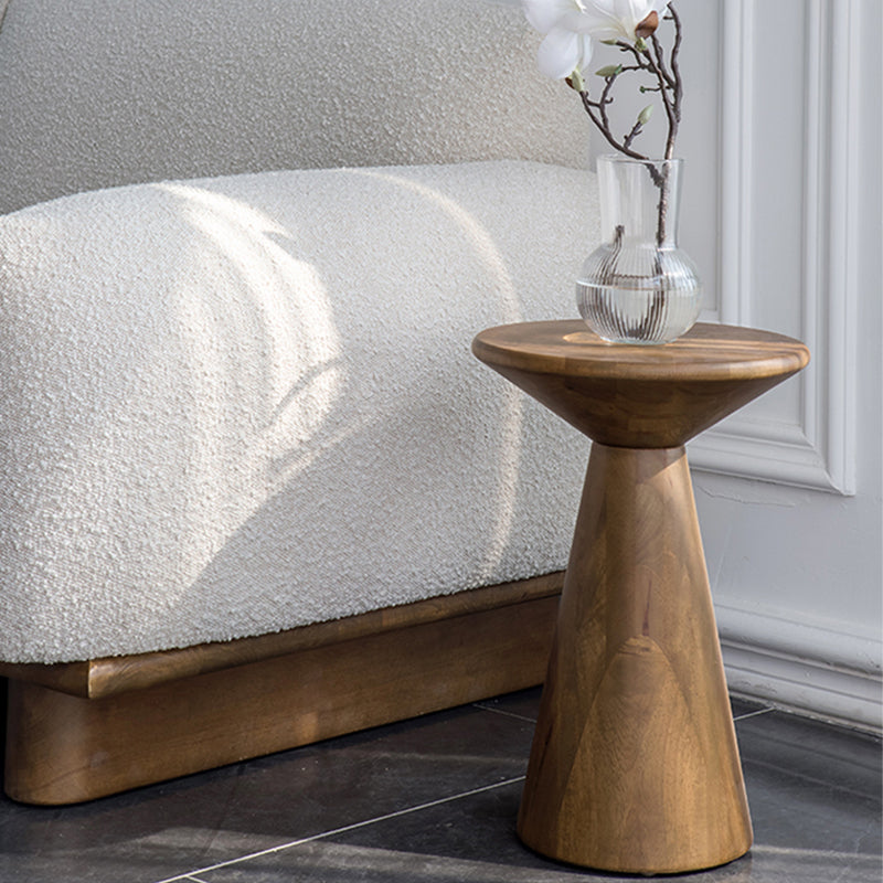 Round Rubberwood End Table Pedestal Side Table for Living Room