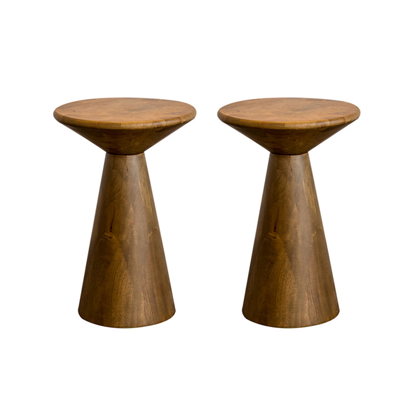 Round Rubberwood End Table Pedestal Side Table for Living Room
