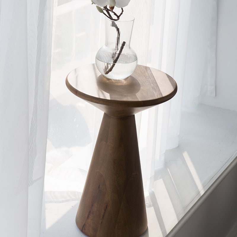 Round Rubberwood End Table Pedestal Side Table for Living Room