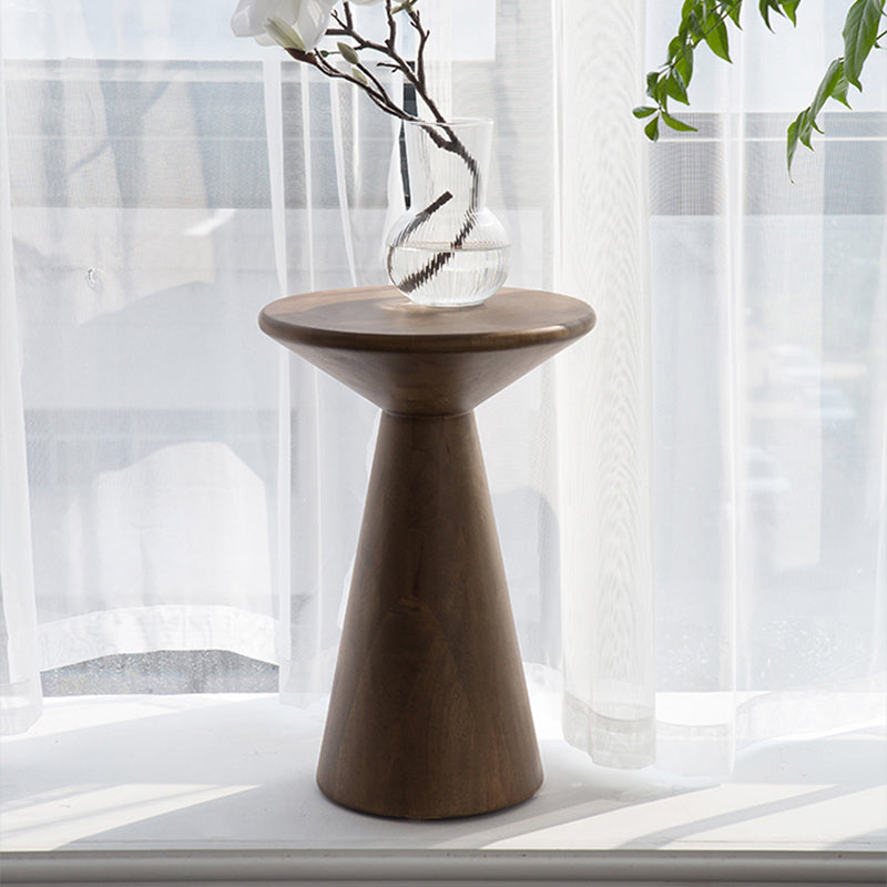 Round Rubberwood End Table Pedestal Side Table for Living Room