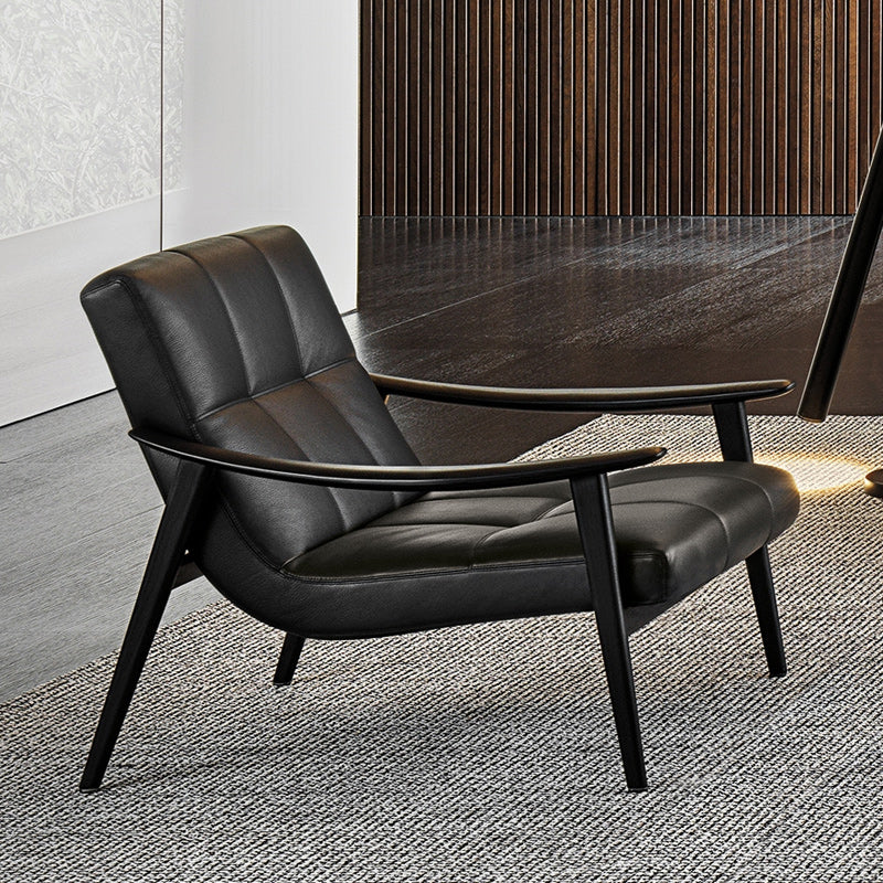 Solid Color Wooden Lounge Chair Genuine Leather Bedroom Side Chair