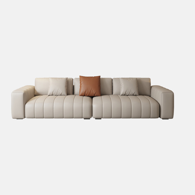 Contemporary Genuine Leather White Pillows Square Arm Settee