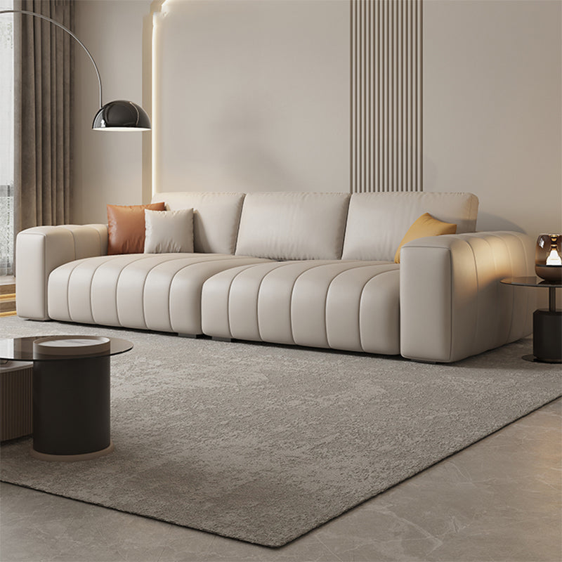 Contemporary Genuine Leather White Pillows Square Arm Settee
