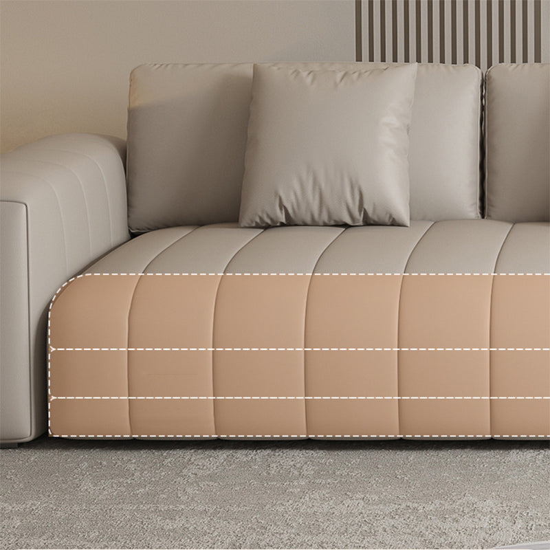 Contemporary Genuine Leather White Pillows Square Arm Settee