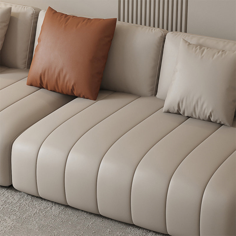 Contemporary Genuine Leather White Pillows Square Arm Settee