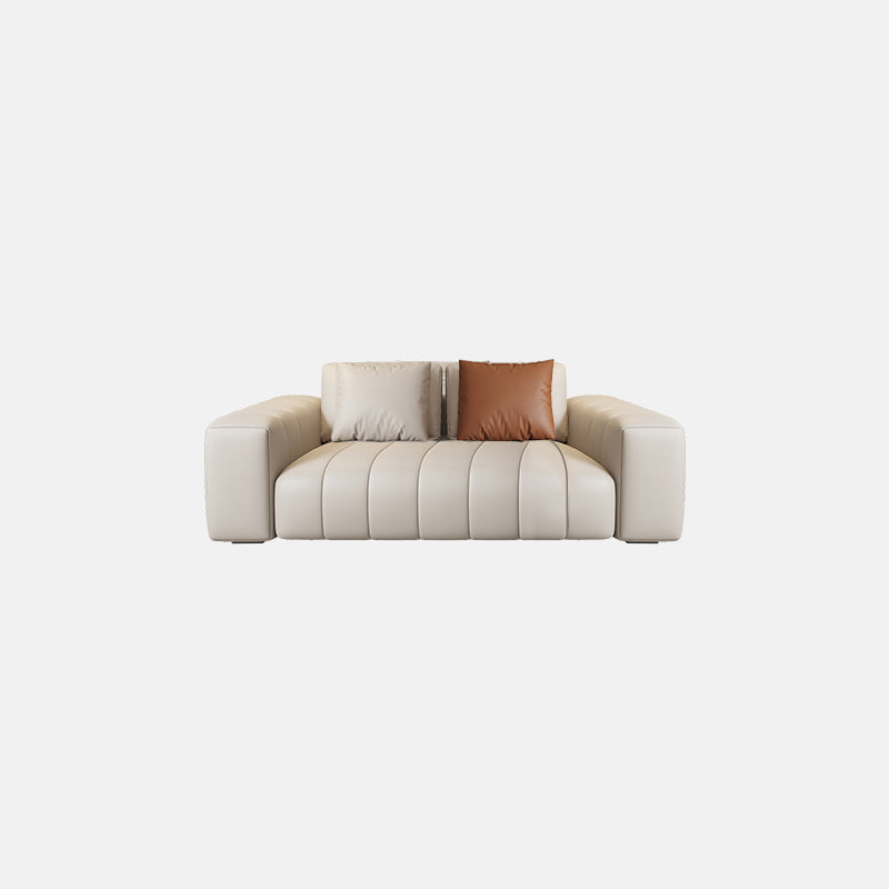 Contemporary Genuine Leather White Pillows Square Arm Settee