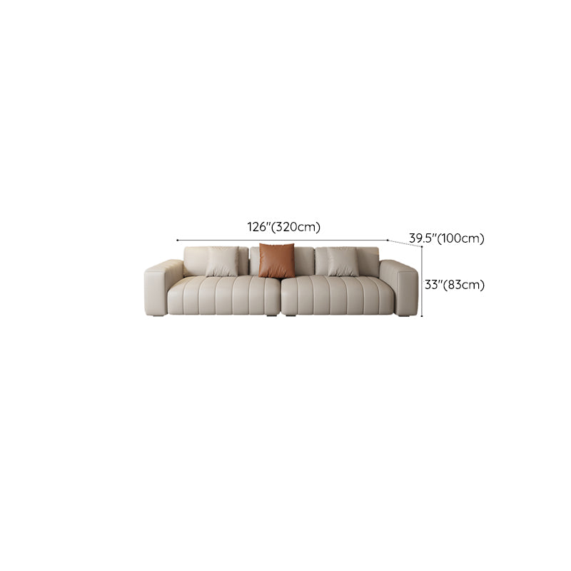 Contemporary Genuine Leather White Pillows Square Arm Settee
