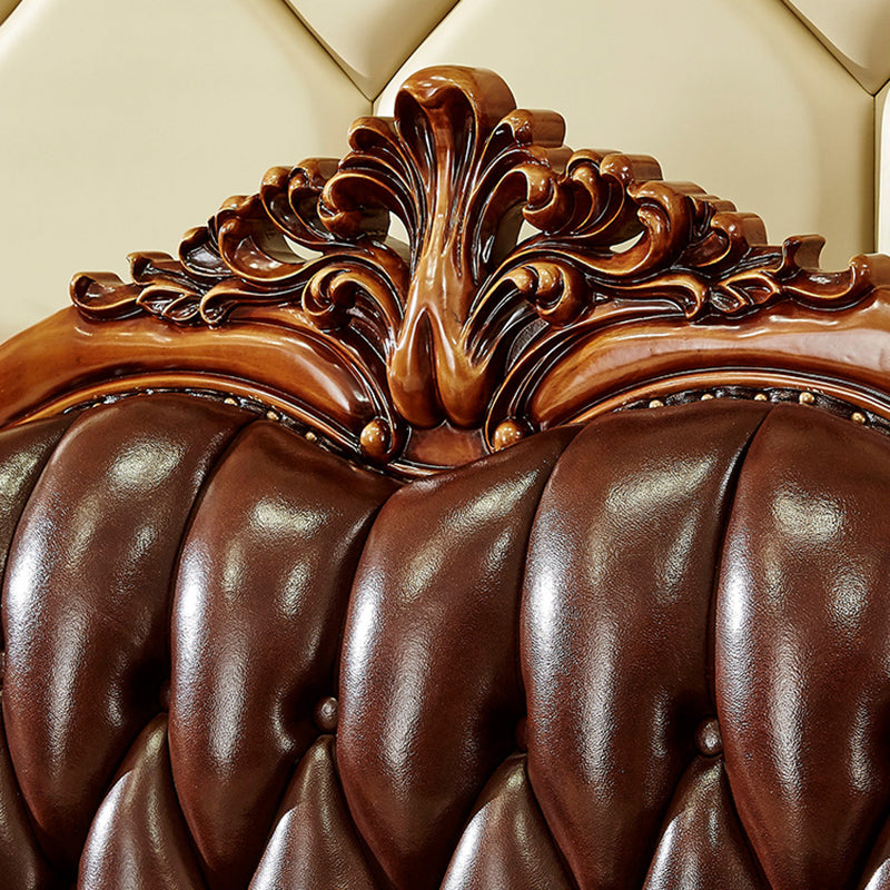 Ornate Traditional Tufted Split-Back Seating Flared Arm Sofa with Pillows in Brown