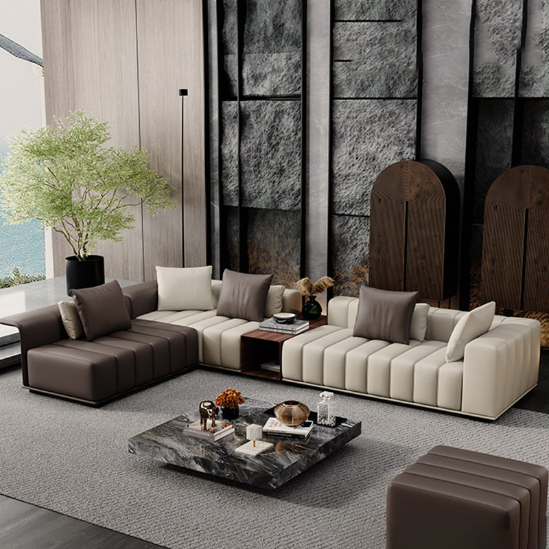 Contemporary Sofa Faux Leather Tufted Off-White Convertible Sofa for Living Room