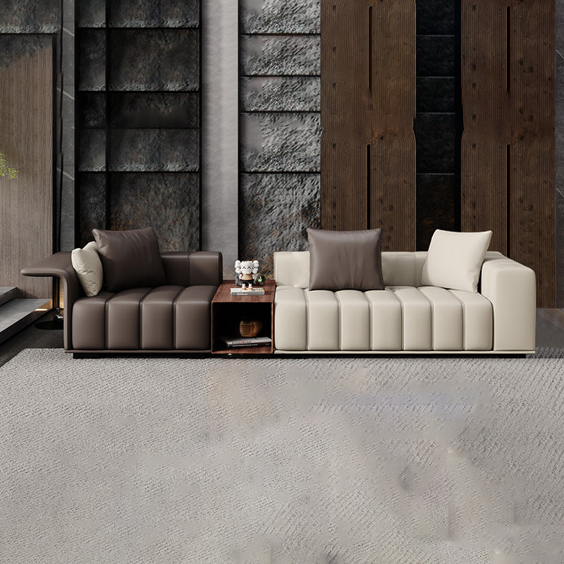Contemporary Sofa Faux Leather Tufted Off-White Convertible Sofa for Living Room