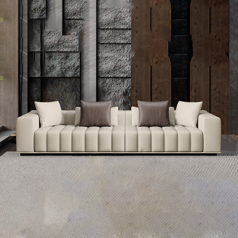 Contemporary Sofa Faux Leather Tufted Off-White Convertible Sofa for Living Room