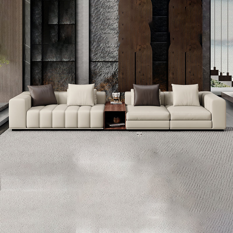 Contemporary Sofa Faux Leather Tufted Off-White Convertible Sofa for Living Room