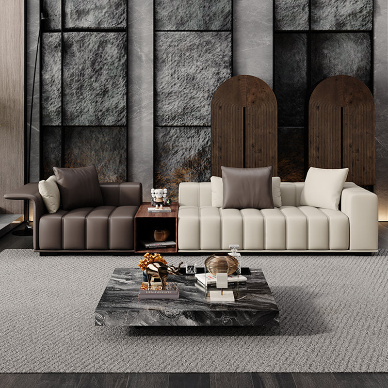 Contemporary Sofa Faux Leather Tufted Off-White Convertible Sofa for Living Room