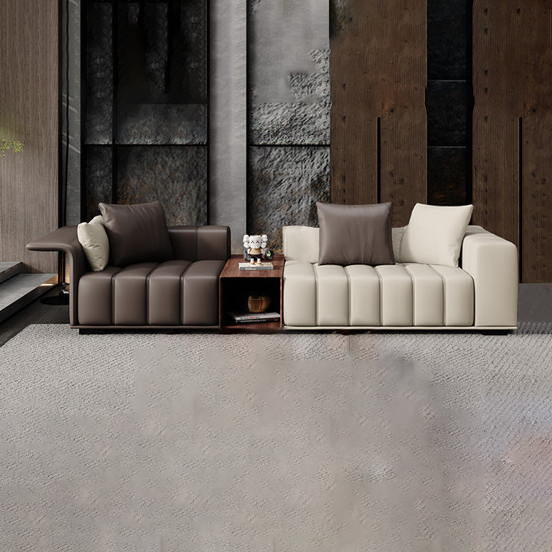 Contemporary Sofa Faux Leather Tufted Off-White Convertible Sofa for Living Room