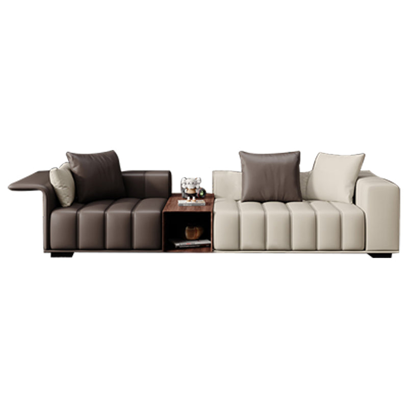 Contemporary Sofa Faux Leather Tufted Off-White Convertible Sofa for Living Room