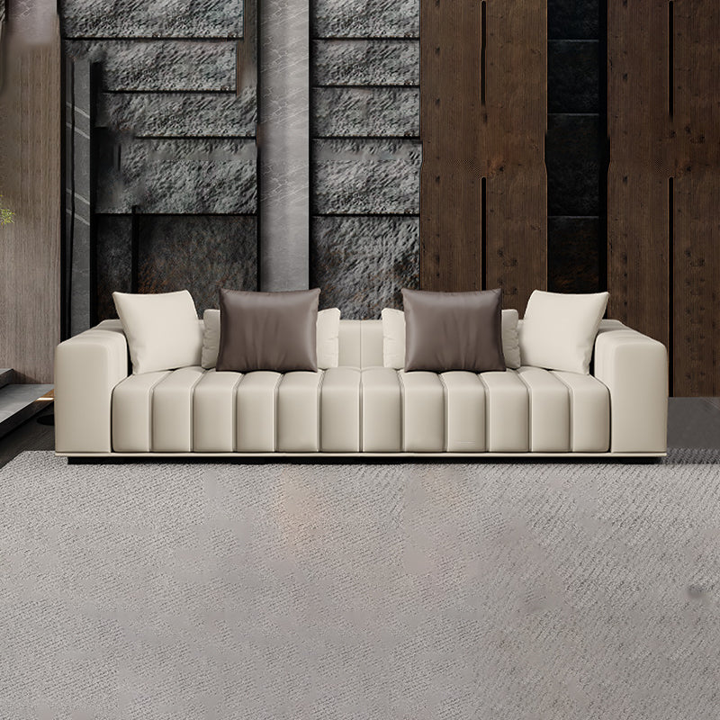Contemporary Sofa Faux Leather Tufted Off-White Convertible Sofa for Living Room