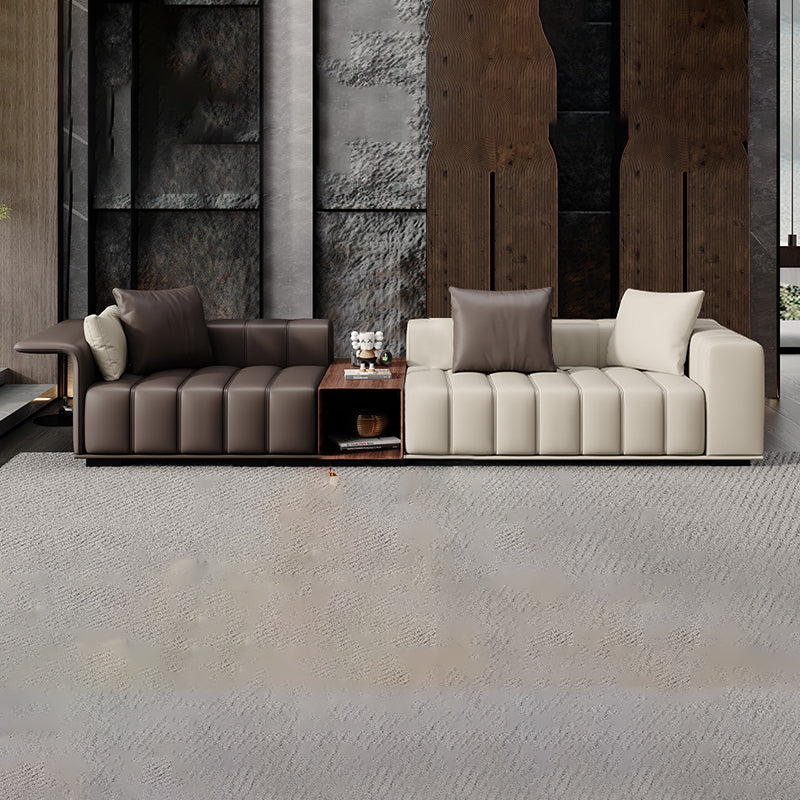 Contemporary Sofa Faux Leather Tufted Off-White Convertible Sofa for Living Room