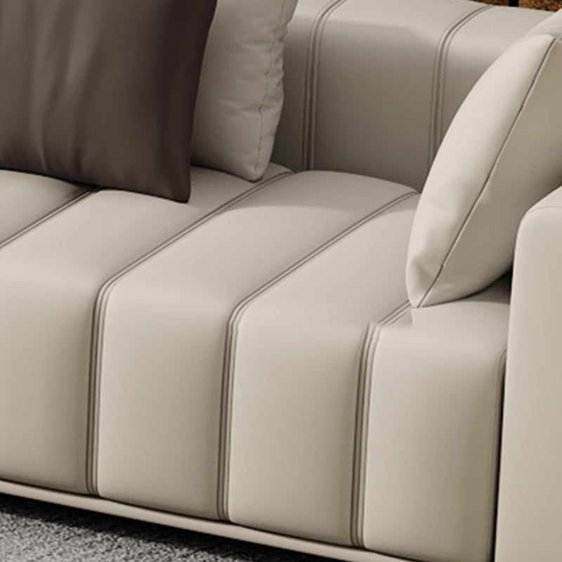 Contemporary Sofa Faux Leather Tufted Off-White Convertible Sofa for Living Room