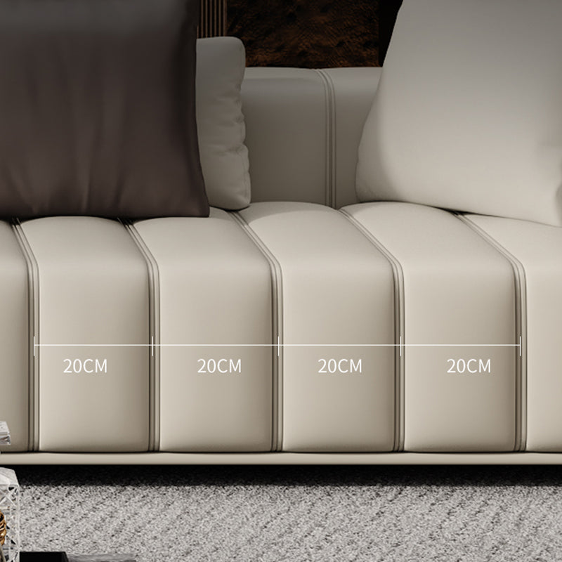 Contemporary Sofa Faux Leather Tufted Off-White Convertible Sofa for Living Room