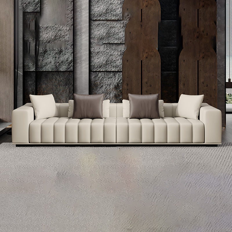 Contemporary Sofa Faux Leather Tufted Off-White Convertible Sofa for Living Room