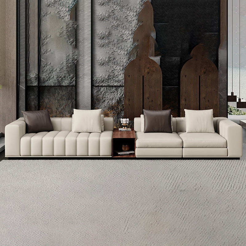 Contemporary Sofa Faux Leather Tufted Off-White Convertible Sofa for Living Room