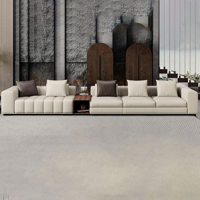 Contemporary Sofa Faux Leather Tufted Off-White Convertible Sofa for Living Room