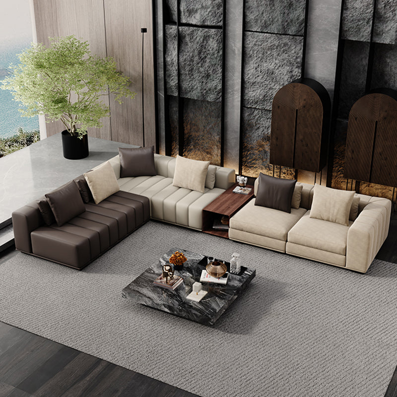 Contemporary Sofa Faux Leather Tufted Off-White Convertible Sofa for Living Room