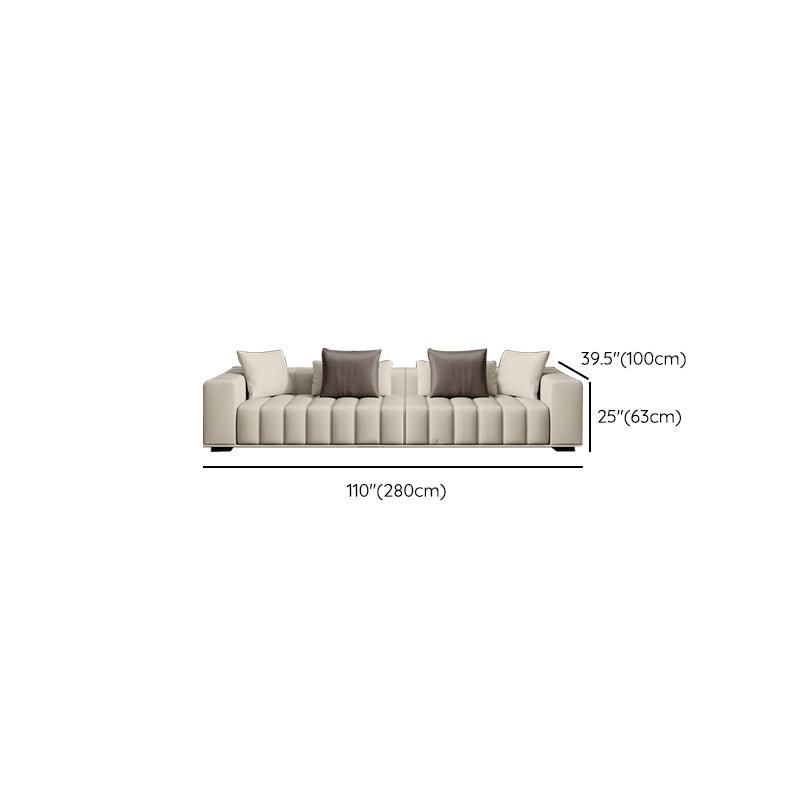 Contemporary Sofa Faux Leather Tufted Off-White Convertible Sofa for Living Room
