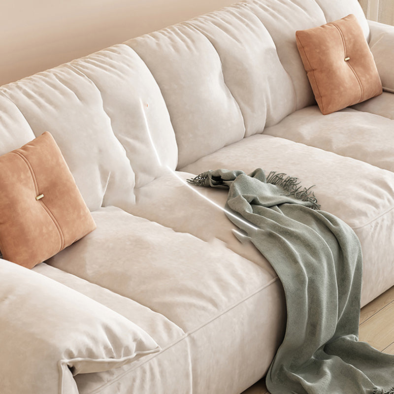 Off-White Fabric Sofa Pillow Top Arm Reclining Loveseat for Bonus Room